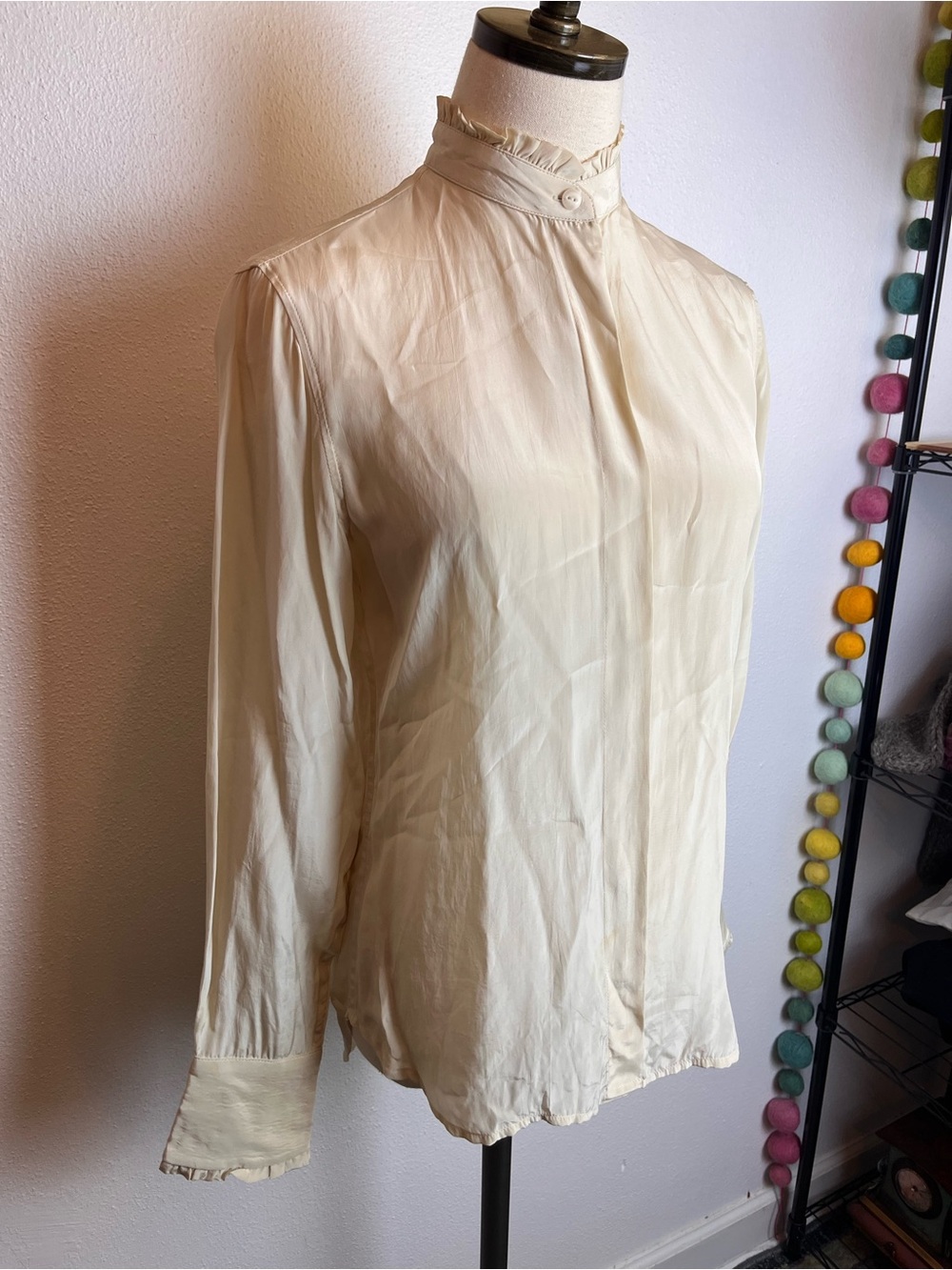 rag & bone Cream Ruffle High-Neck Long Sleeve Blouse